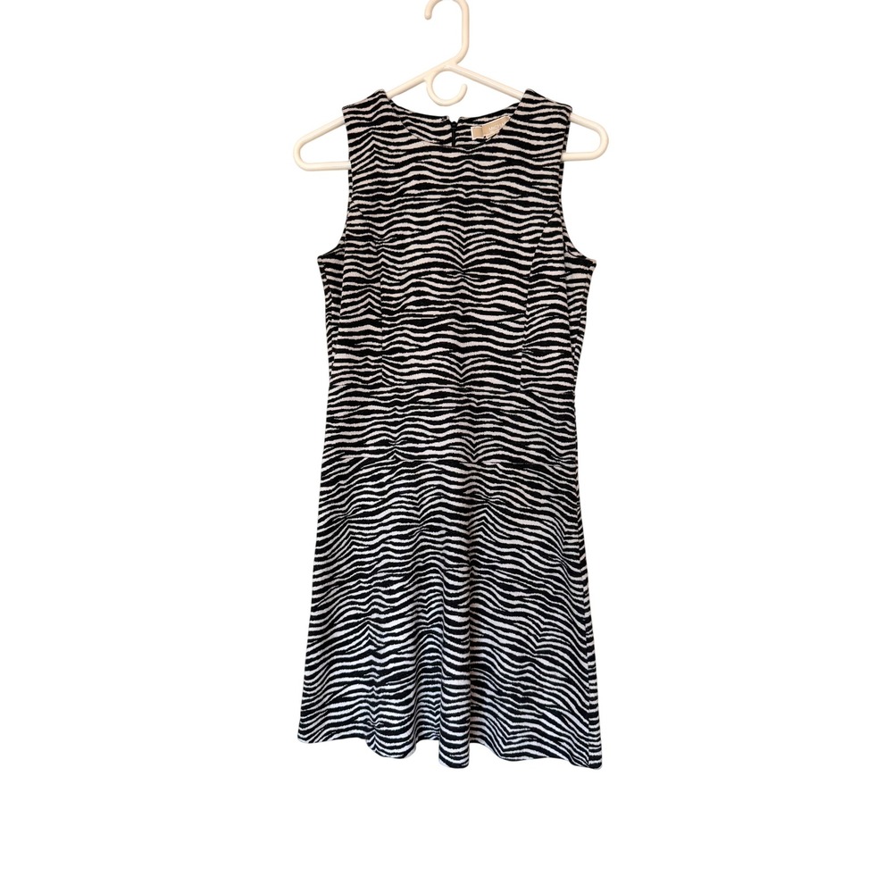 Michael Kors Zebra Print Sleeveless Knit Sheath Dress Quiet Luxury Size 2 Animal